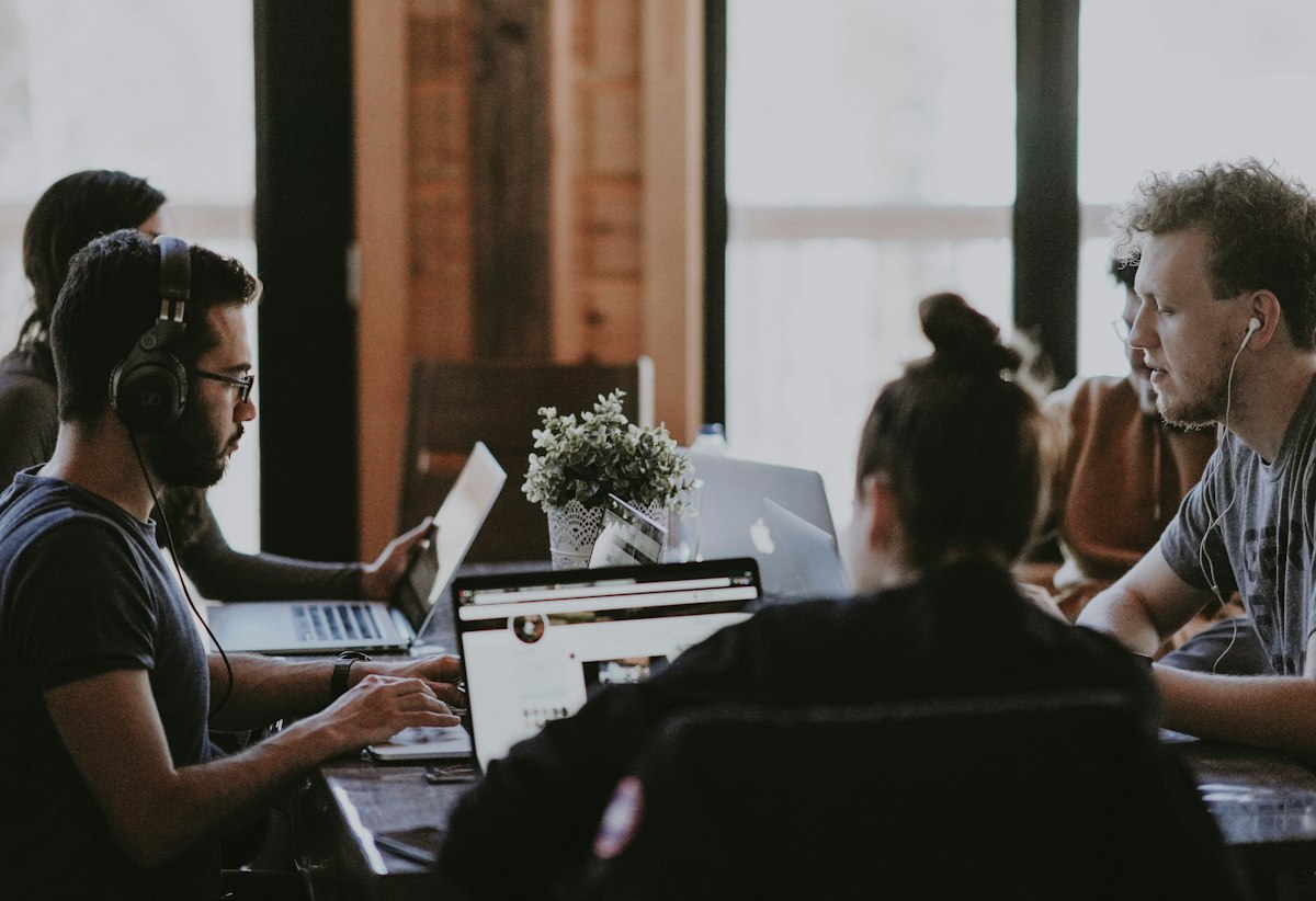 A team working at their desks in an office